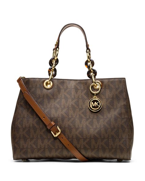 michael kors cynthia brown logo tote bag